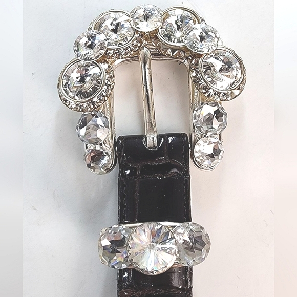 Vintage Silver and Diamond Accent Leather Belt - Picture 1 of 5